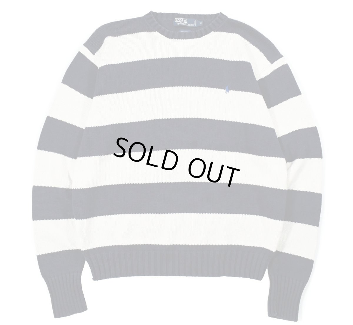 画像1: Used Polo Ralph Lauren Border Cotton Knit Sweater Navy/White (1)