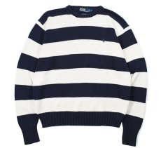 画像1: Used Polo Ralph Lauren Border Cotton Knit Sweater Navy/White (1)