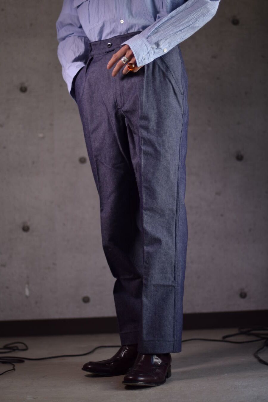 french navy denim trousers